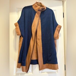 Anthropologie Navy and Tan Sweater Cape